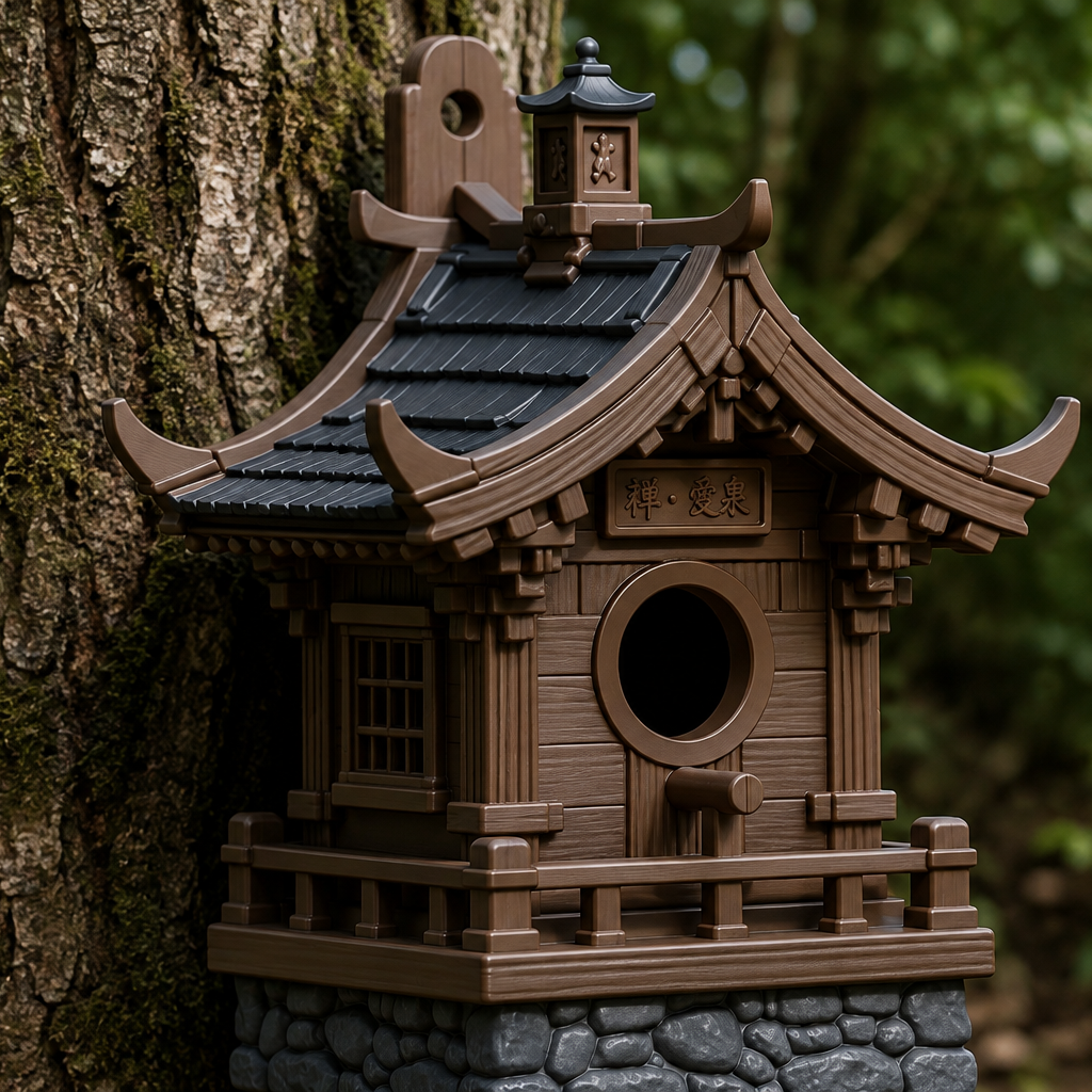 Japanese Temple Birdhouse – Medieval Japan Outdoor Bird Box