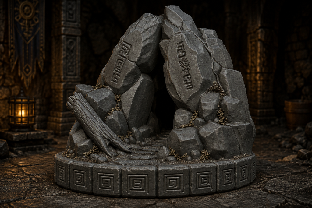 The Runebound Cavern – Ancient Stone Cave Dungeon Entrance & Tabletop Terrain