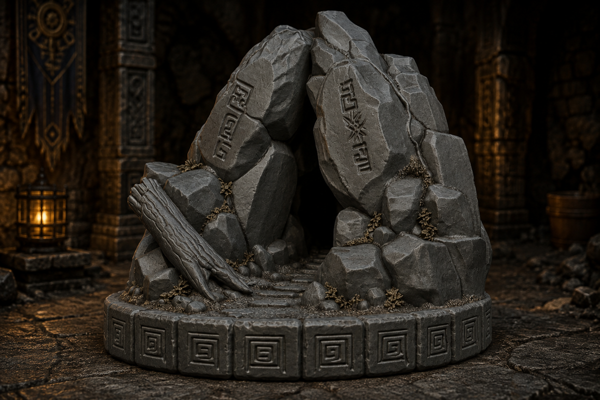 The Runebound Cavern – Ancient Stone Cave Dungeon Entrance & Tabletop Terrain