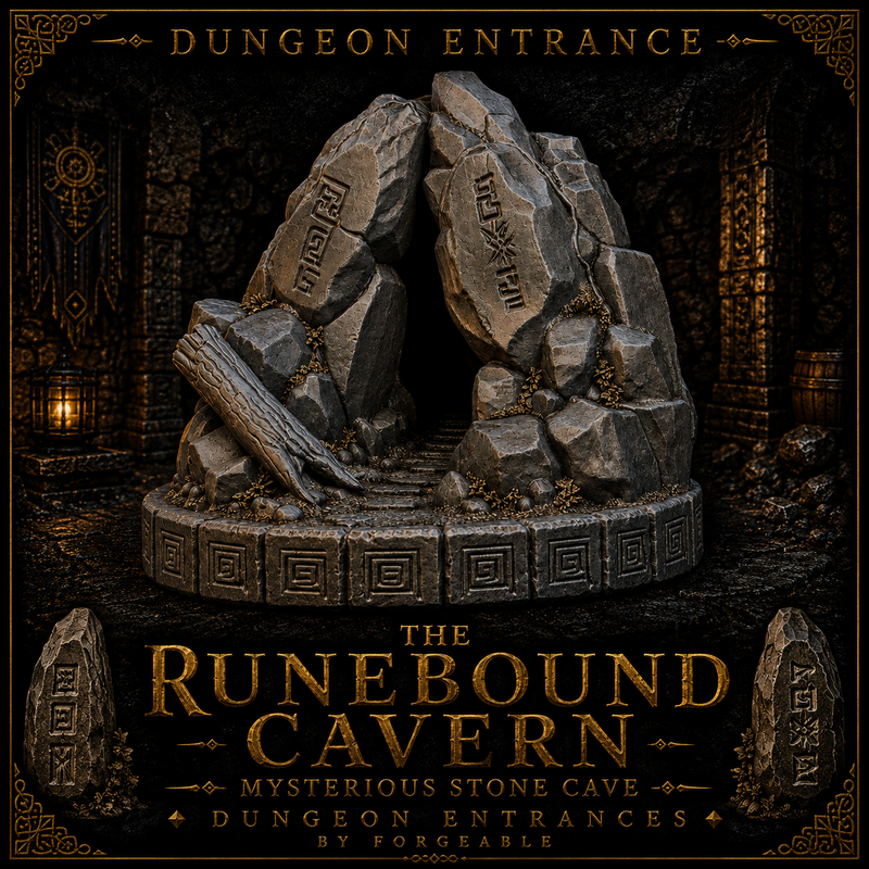 The Runebound Cavern – Ancient Stone Cave Dungeon Entrance & Tabletop Terrain