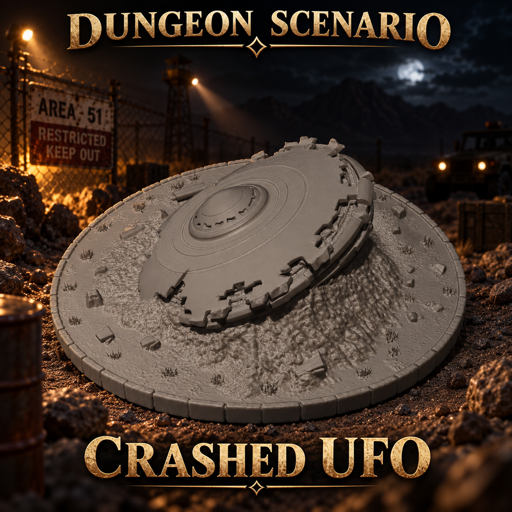 Crashed UFO – Alien Impact Site Dungeon Scenario | 32mm Tabletop Terrain