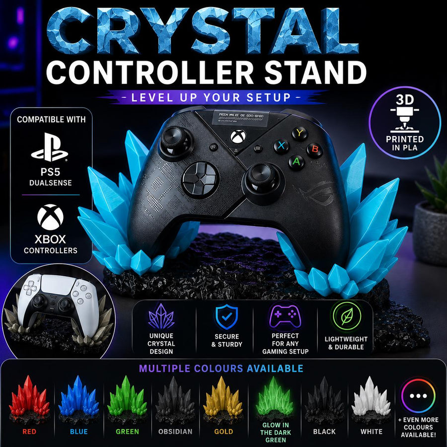 Crystal Gaming Controller Stand – PS5 & Xbox Controller Holder Dock | 3D Printed Desk Display (Multiple colours to choose from!)