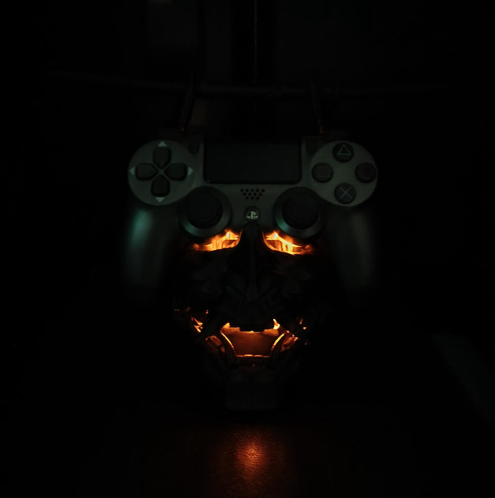 Light Up Samurai Oni Demon Mask Controller Stand | PS4, PS5, Xbox, Steam & Nintendo Controllers with Removable Sword