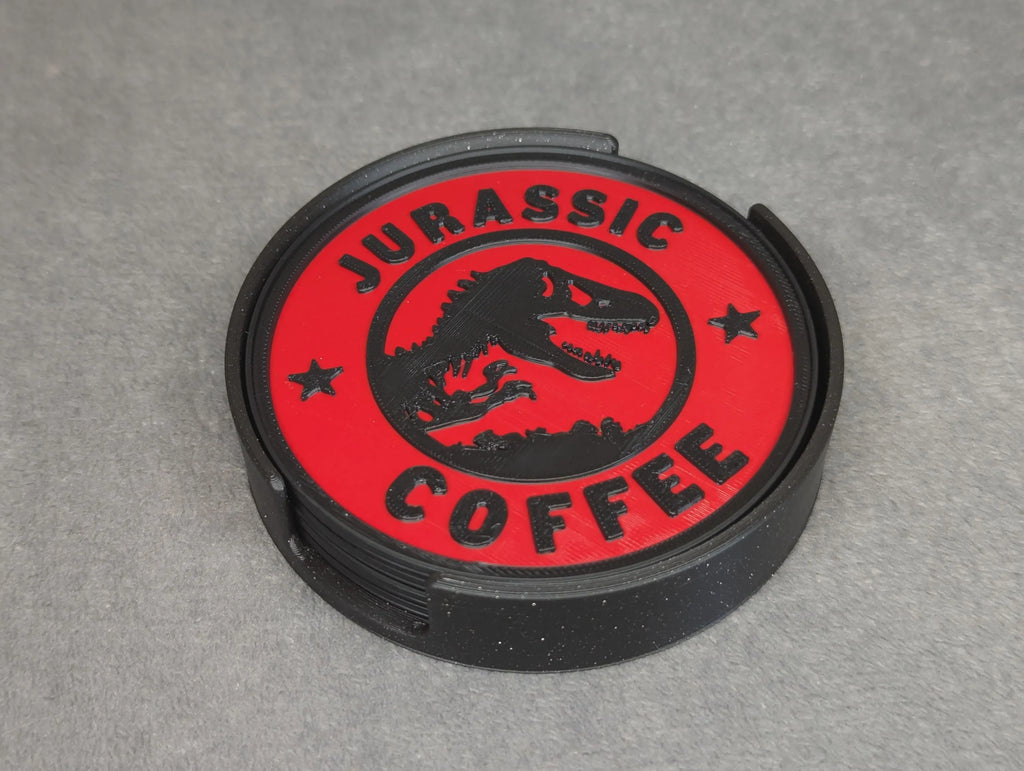 Jurassic Park Coaster Set & Holder - Set of 4 Dinosaur Coasters | Movie Gift