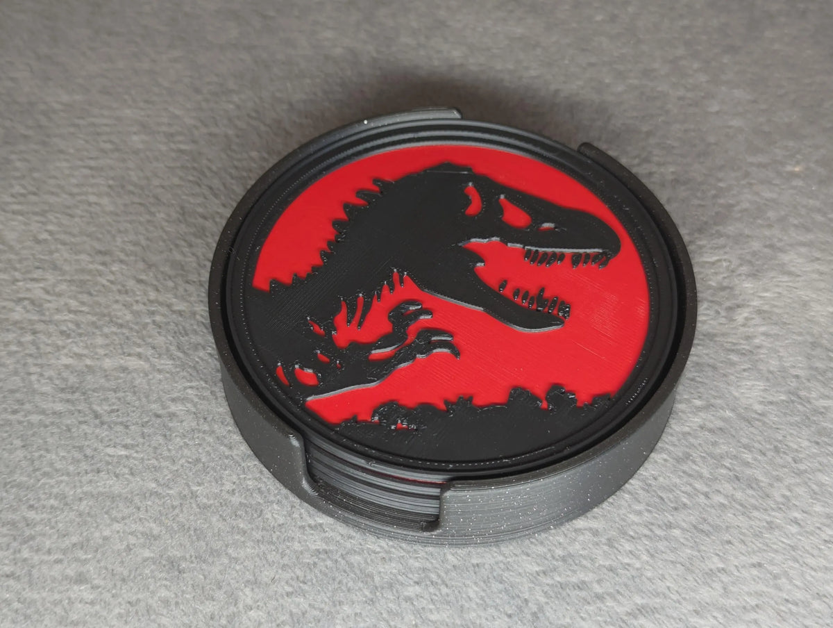 Jurassic Park Coaster Set & Holder - Set of 4 Dinosaur Coasters | Movie Gift