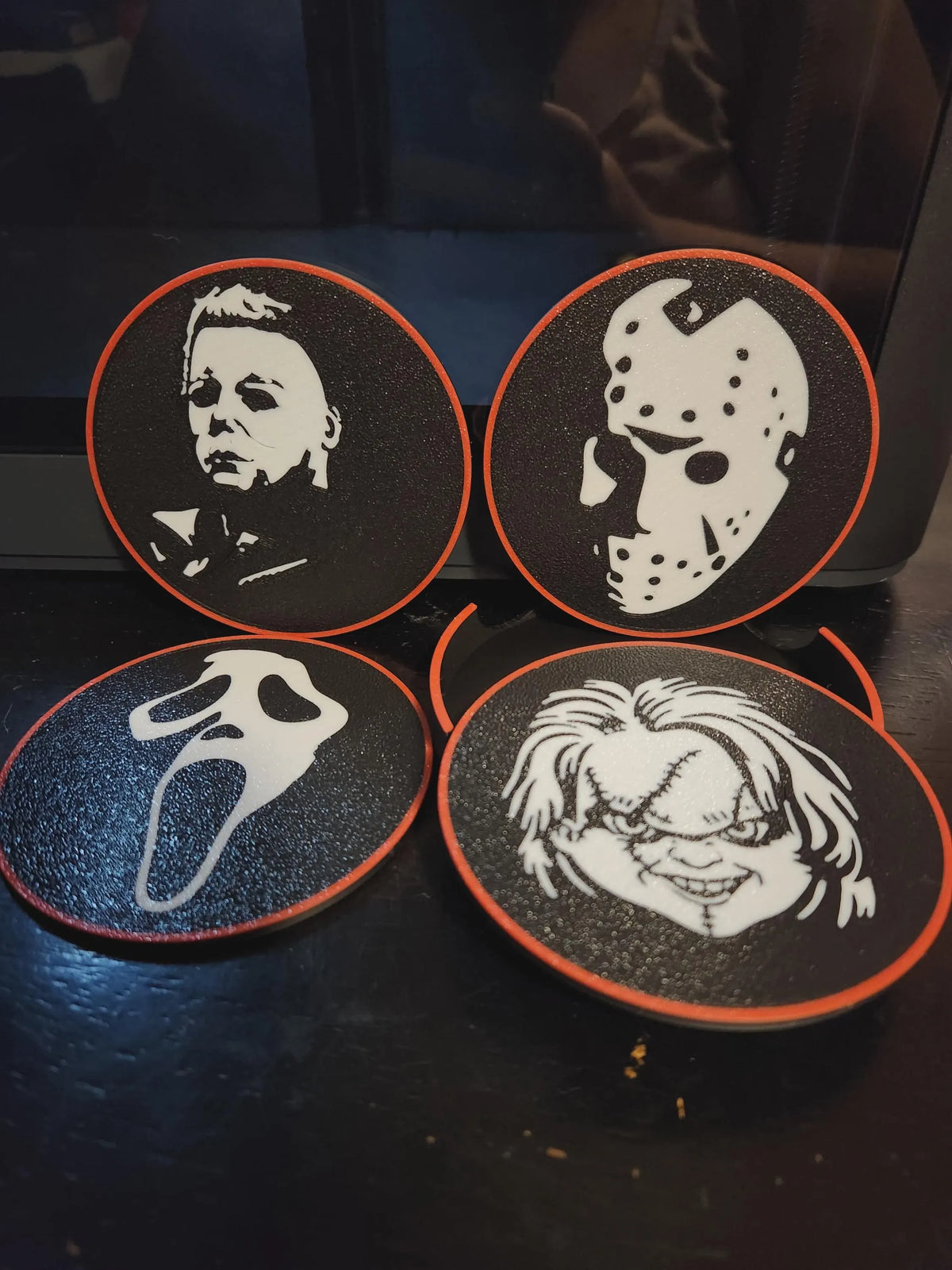 Horror Movie Coaster Set with Holder - Chucky, Ghostface, Michael Myers & Jason Coasters | Horror Gifts