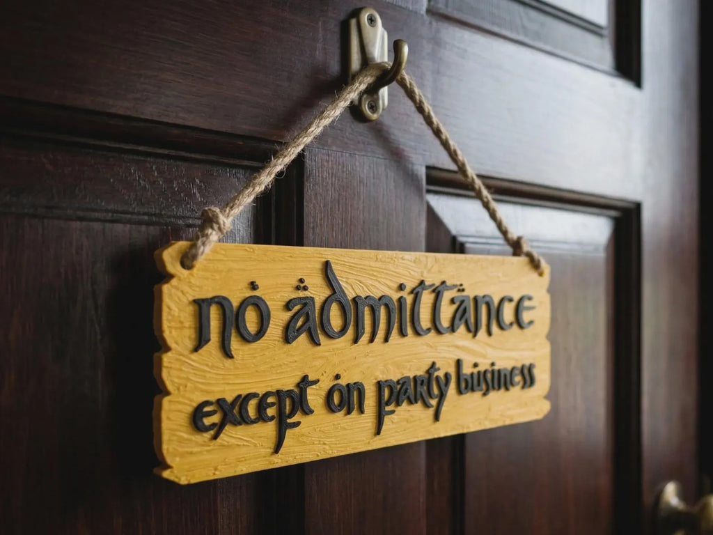 "No Admittance Except on Party Business" - Fantasy Door Sign | Wood Effect Home Décor
