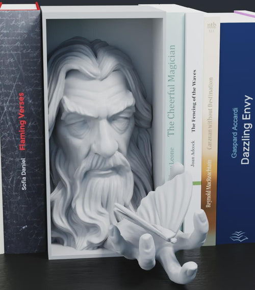 Gray Wizard Book Nook - Fantasy Bookshelf Insert & Wall Display + FREE Bookmark