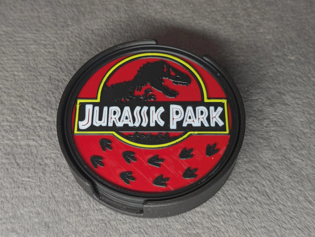 Jurassic Park Coaster Set & Holder - Set of 4 Dinosaur Coasters | Movie Gift
