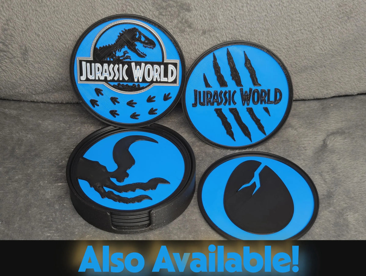 Jurassic Park Coaster Set & Holder - Set of 4 Dinosaur Coasters | Movie Gift