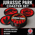 Jurassic Park Coaster Set & Holder - Set of 4 Dinosaur Coasters | Movie Gift