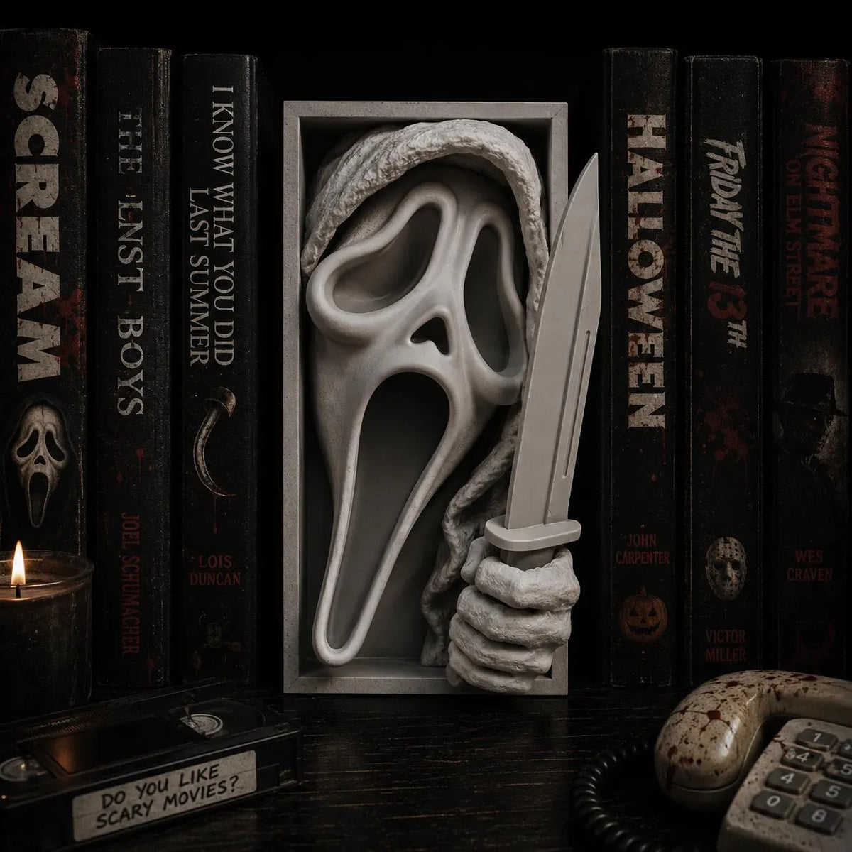 Hooded Stalker Slasher Book Nook - Horror Bookshelf Insert & Wall Display + FREE Bookmark