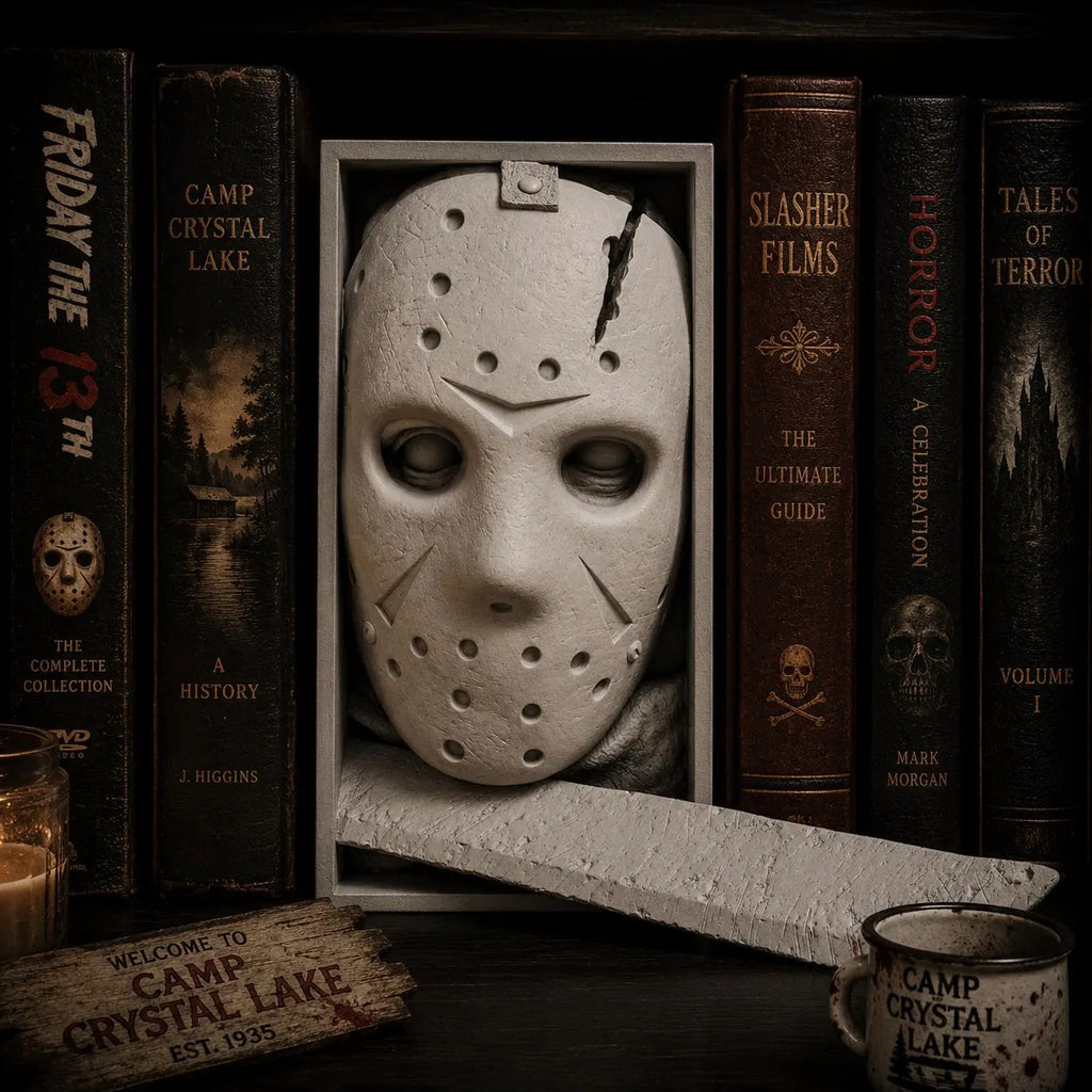 Hockey Masked Slasher Book Nook - 80s Horror Bookshelf & Wall Display Insert + FREE Bookmark