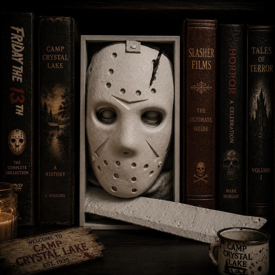 Hockey Masked Slasher Book Nook - 80s Horror Bookshelf & Wall Display Insert + FREE Bookmark