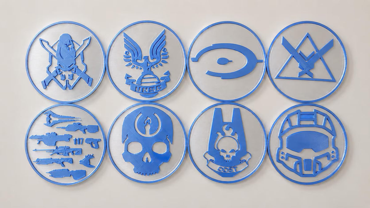Halo Inspired Coaster Set with Holder | Gaming Desk Coasters - Set of 8