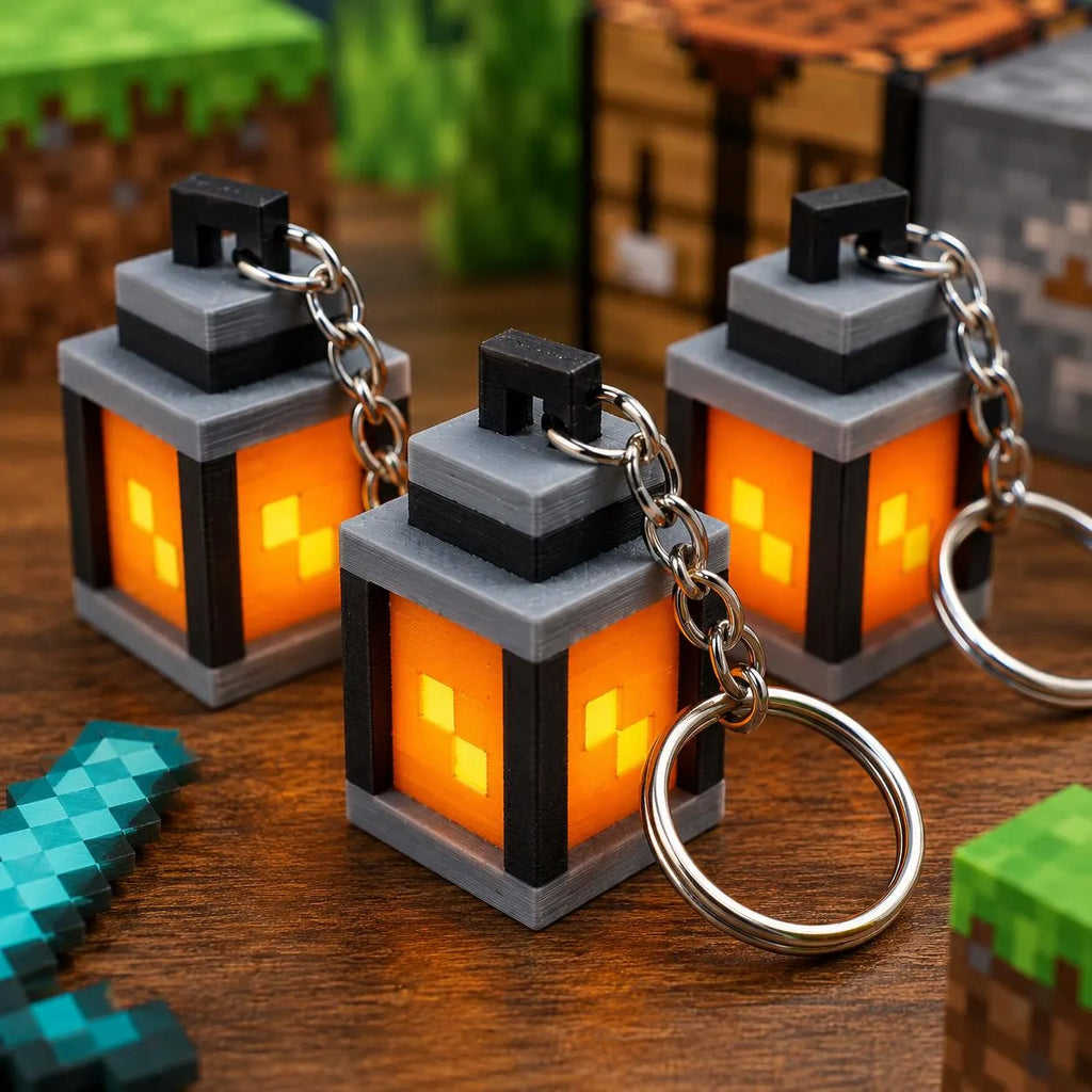 Pixel Lantern Keyring | Retro Gaming Keychain | 3D Printed Gamer Accessory