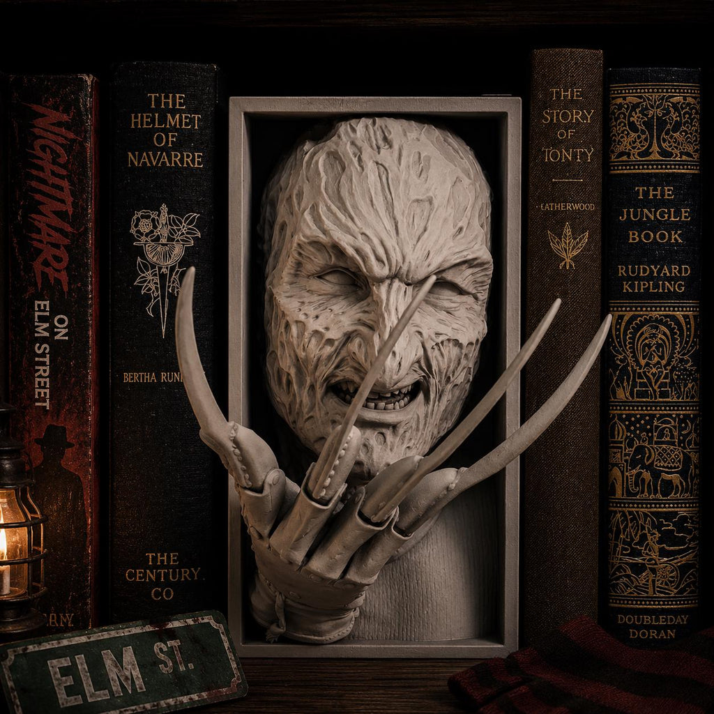 Nightmare Slasher Book Nook - 80s Horror Bookshelf Insert & Wall Display + FREE Bookmark