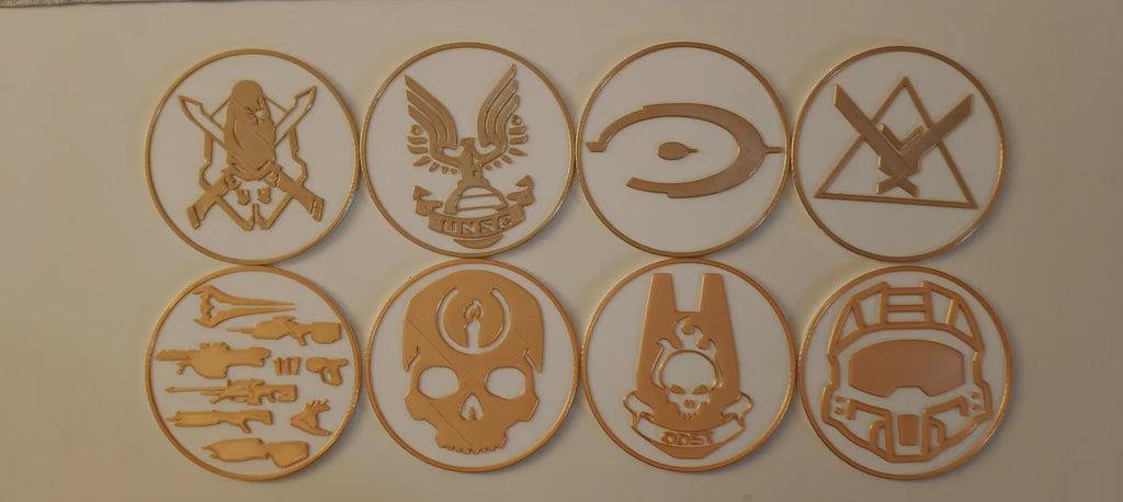Halo Inspired Coaster Set with Holder | Gaming Desk Coasters - Set of 8