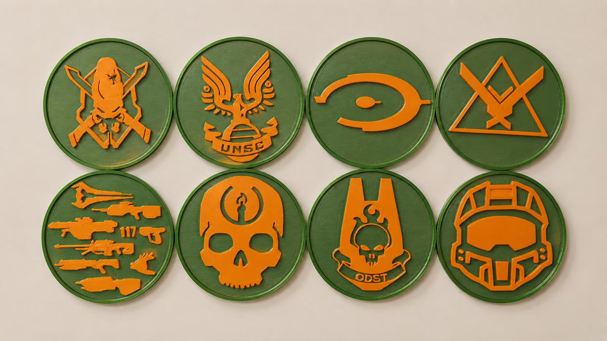 Halo Inspired Coaster Set with Holder | Gaming Desk Coasters - Set of 8