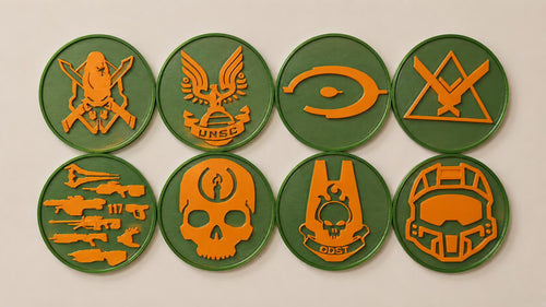 Halo Inspired Coaster Set with Holder | Gaming Desk Coasters - Set of 8