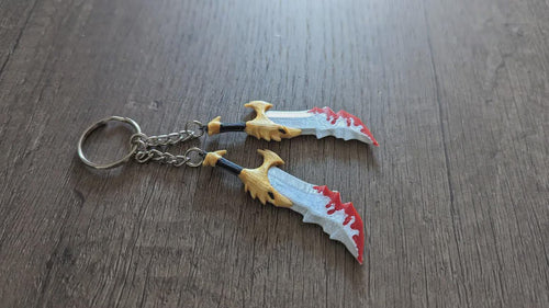 Double Chain Chaos Blades Keyring - Fantasy Warrior God Keychain | 3D Printed Gaming Accessory