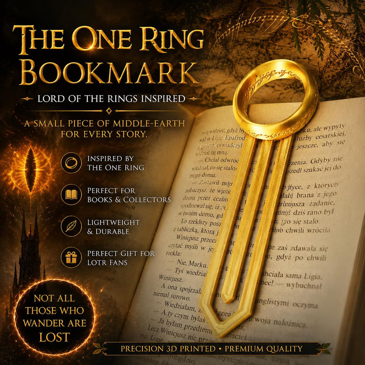 The One Ring Bookmark (Set of x2) - LOTR Inspired Bookmark | 3D Printed Tolkien Style Reader Gift